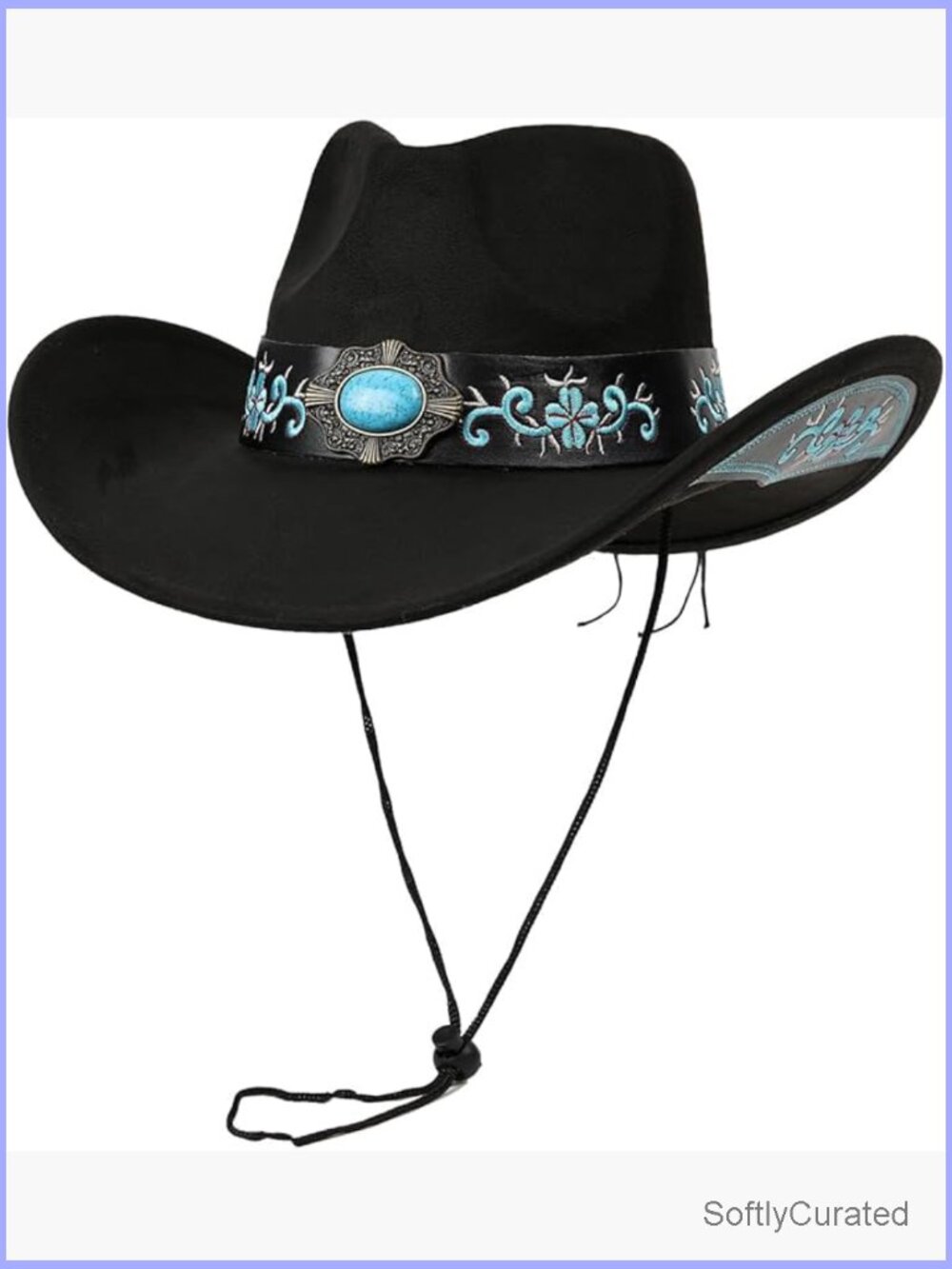 Unisex Western Embroidered Cowboy Hat with Turquoise Hatband